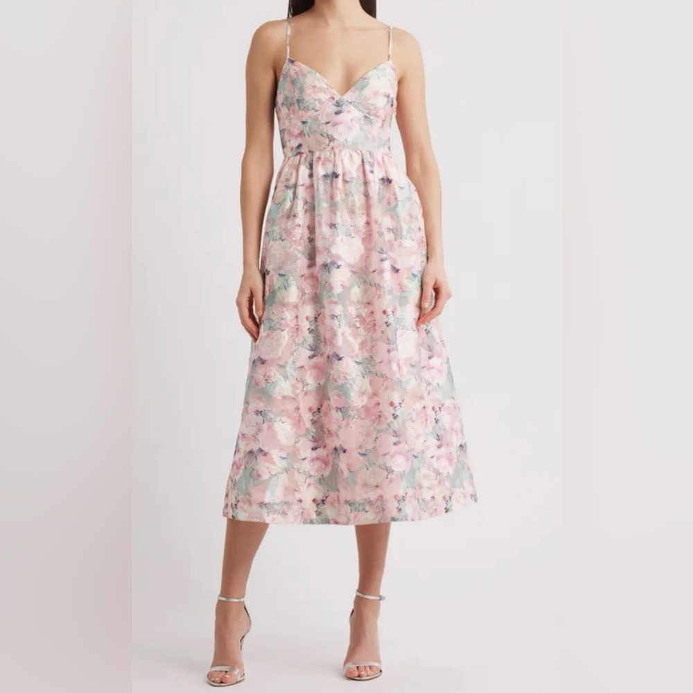 Lulu's Alice Bow Back Sleeveless Floral Midi Dress